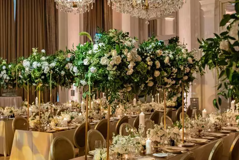 White flower installation for wedding in Adare Manor planned by wedding expert Olivia Buckley International