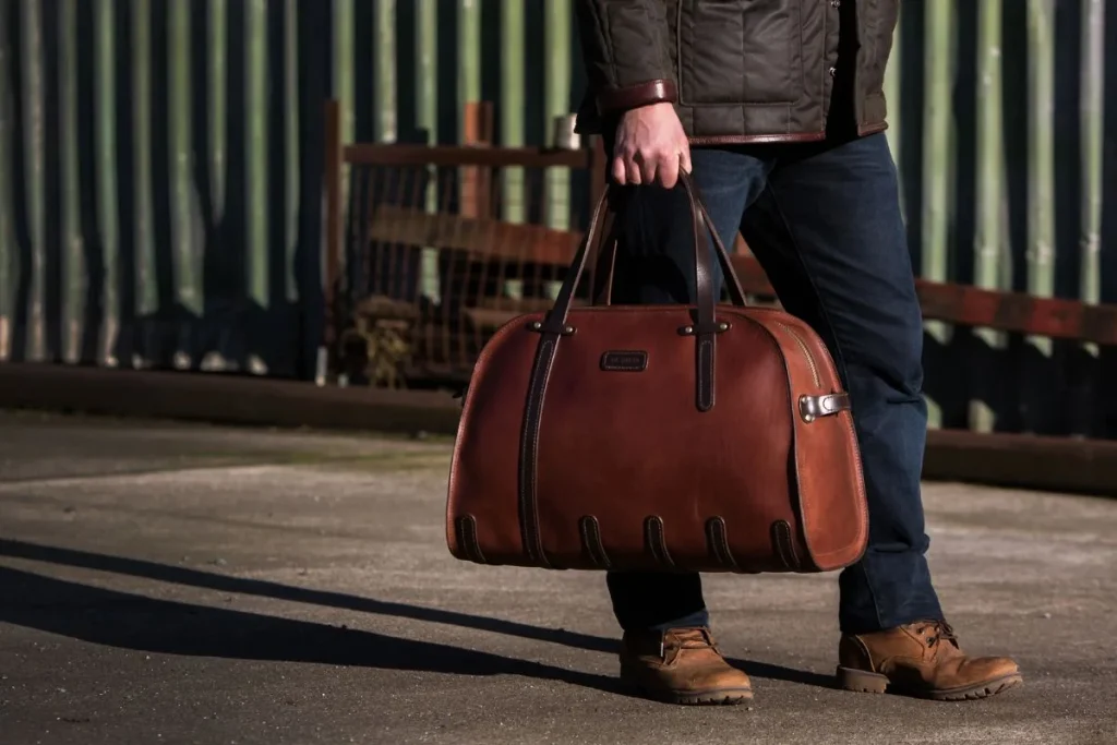 Irish artisan design — handmade DE BRUIR leather luggage from County Kildare crafted for luxury travel and destination wedding weekends in Ireland.