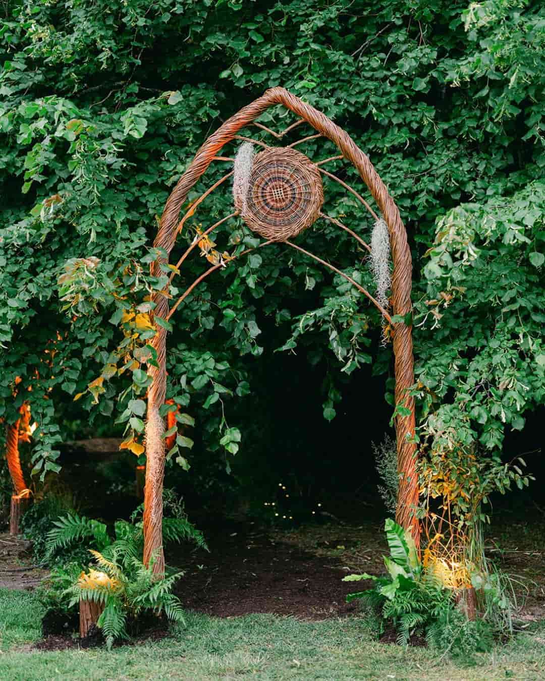 Event design Ireland at Ashford Castle, County Mayo — bespoke willow arch installation by Wicklow Willow for a Midsummer Night’s Dream celebration.