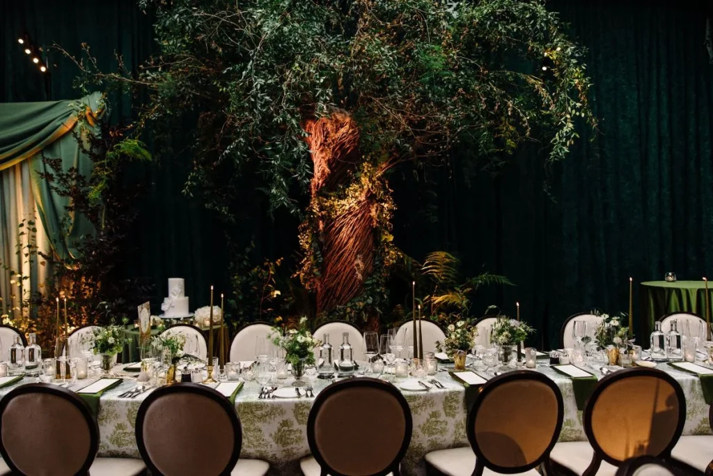 Event design Ireland at Cashel Palace, County Tipperary — bespoke willow installation created by Wicklow Willow for a destination wedding celebration.
