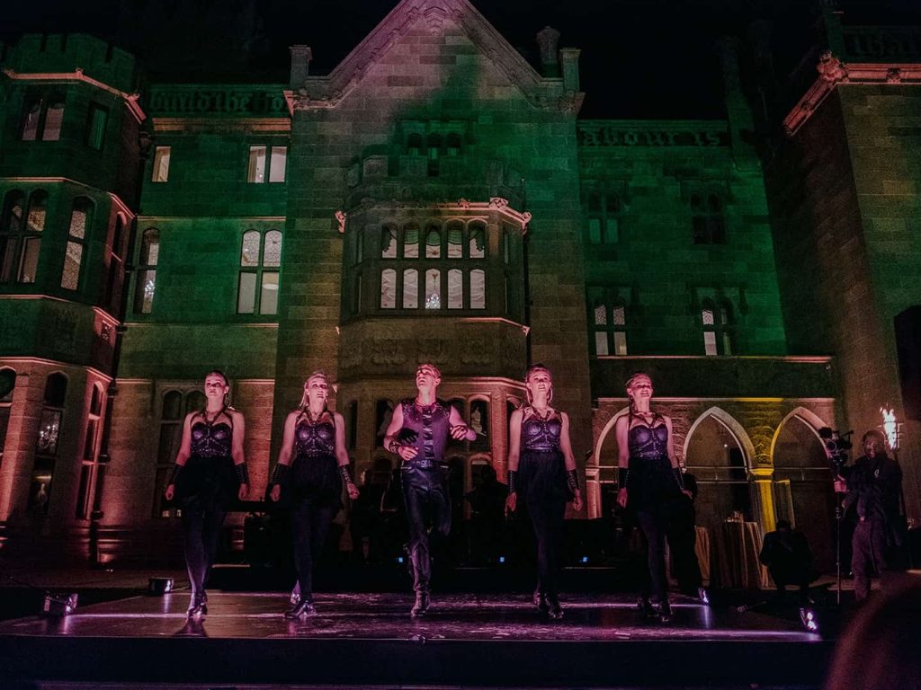Welcome party Ireland at Adare Manor, County Limerick — Irish dance performance during an evening celebration before the wedding weekend.