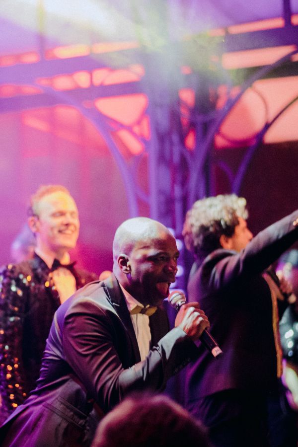 Corporate events Ireland at Adare Manor, County Limerick — live entertainment performing inside a bespoke marquee during a hosted event.