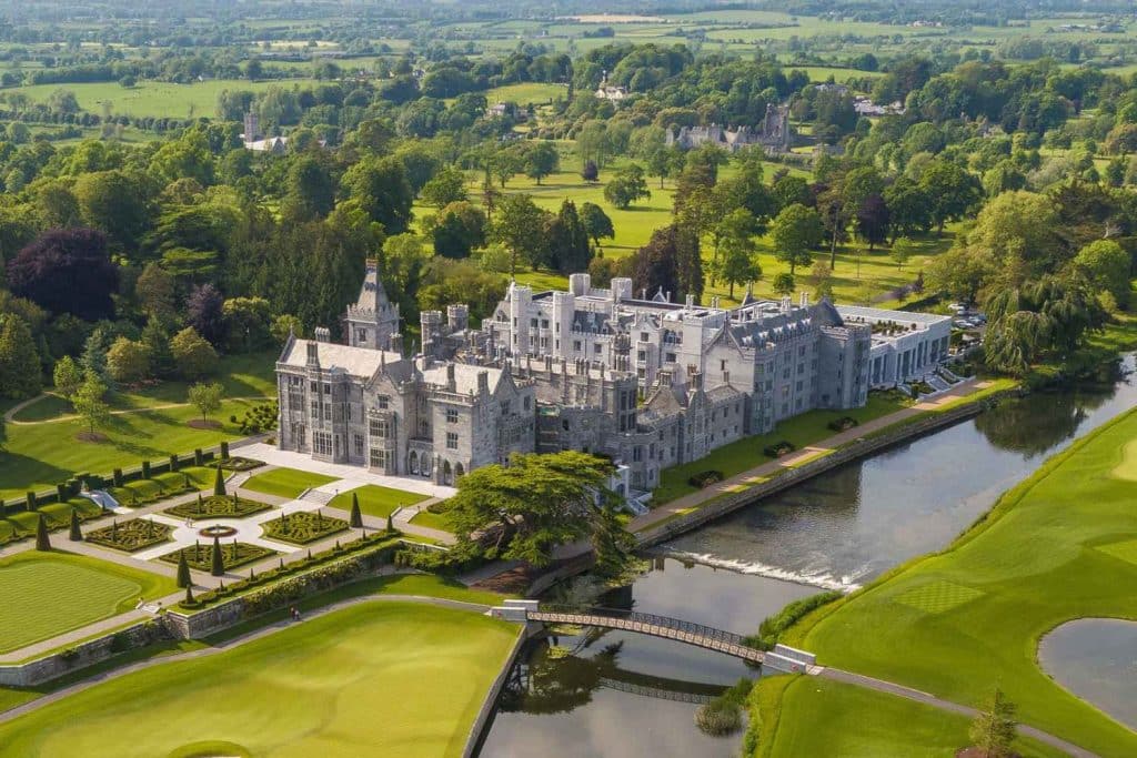 Destination wedding in Ireland at Adare Manor — view of the estate and surrounding parkland.