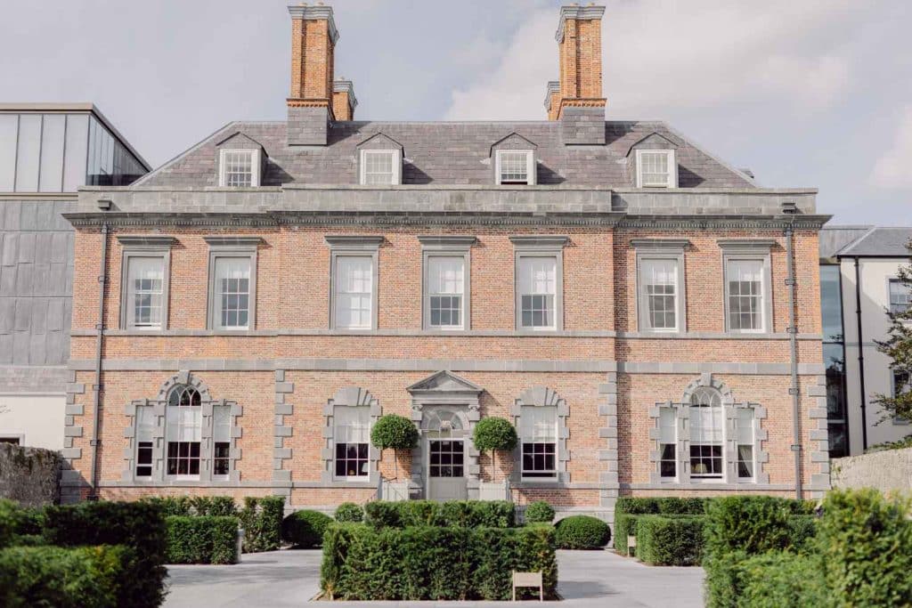 Destination wedding in Ireland at Cashel Palace — view of the Palladian manor and estate grounds.